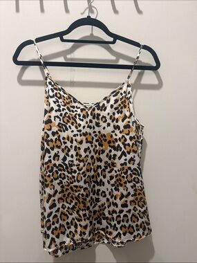 Babaton Leopard Print Satin Cami in White and Tan